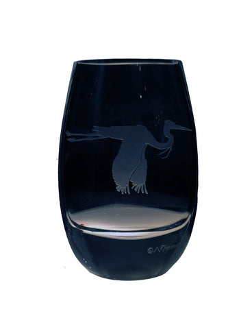 Blue Heron Oval Vase