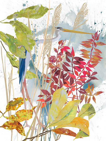 Heron and Paw Paw Leaves