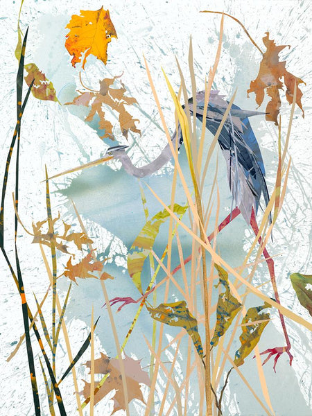 Heron and Water Hickory Leaves