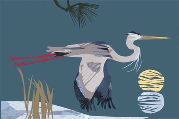 Heron and Two Moons Note Cards