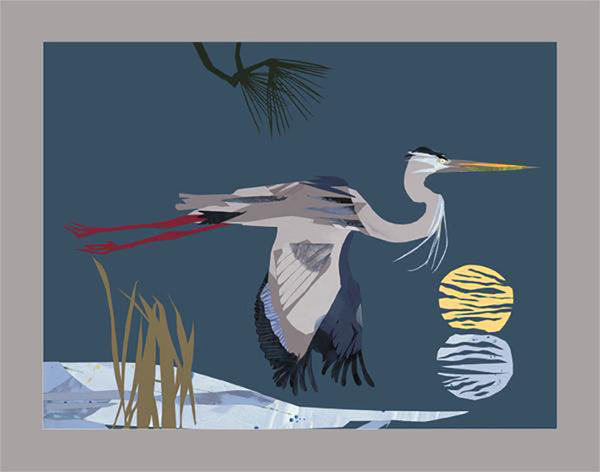 Heron and Two Moons