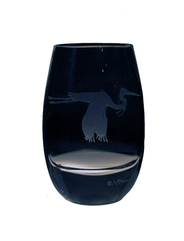 Blue Stemless Wine Glass - Heron – Nancy Hammond Editions