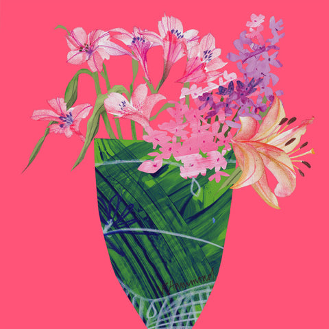Flowers in Green Glass Vase
